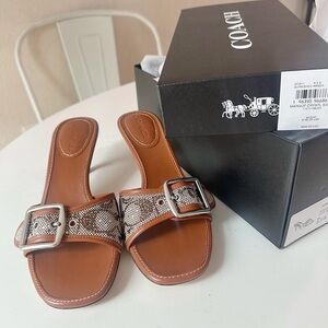 Coach Brown Sandals with Silver Buckle
